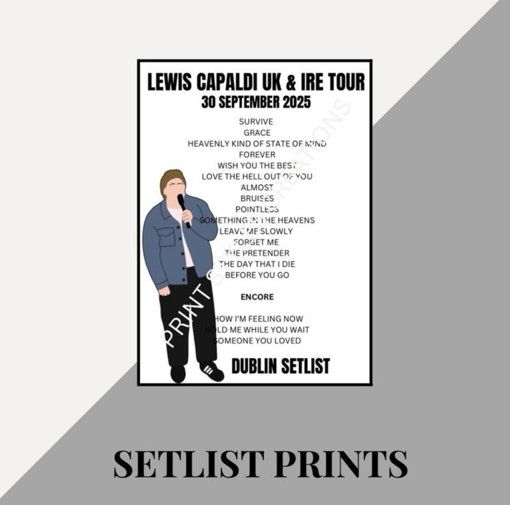 Lewis Capaldi 2025 Tour inspired setlist prints