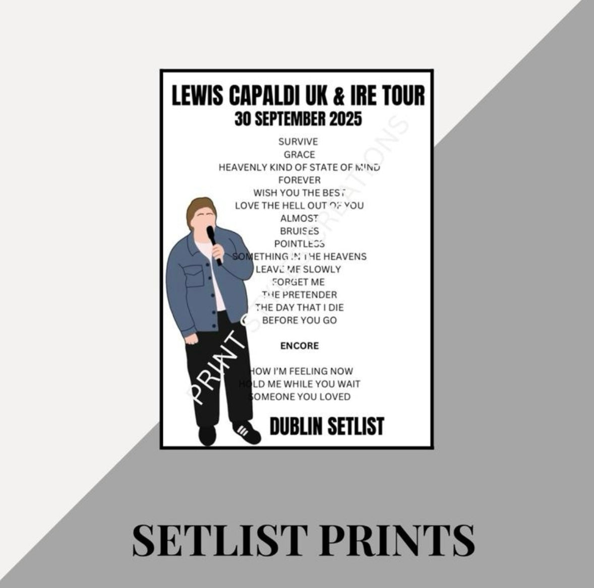 Lewis Capaldi 2025 Tour inspired setlist prints