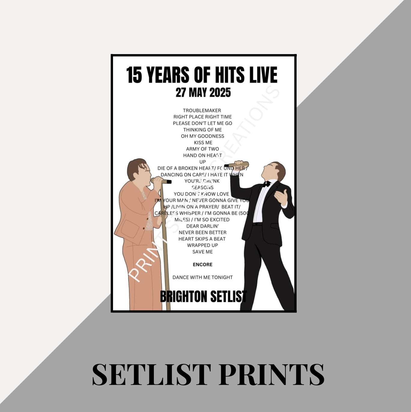 Olly Murs ‘15 Years of Hits Tour’ inspired setlist prints