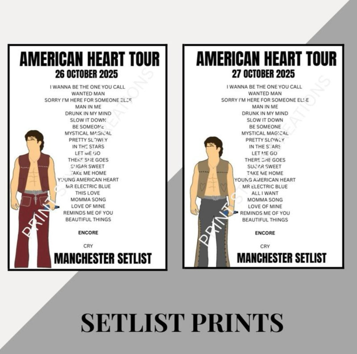 Benson Boone ‘American Heart’ Tour inspired setlist prints