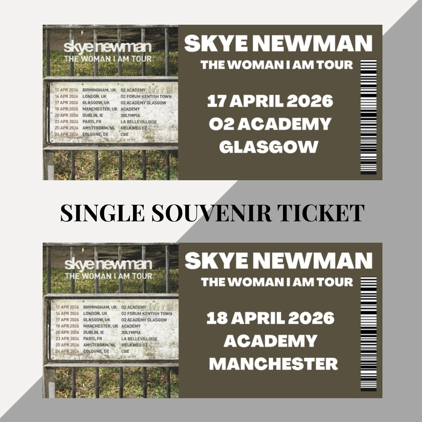 Skye Newman ‘The Woman I Am’ Tour inspired souvenir tickets