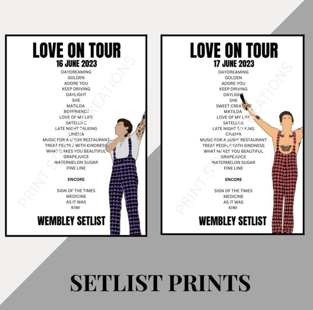 Harry Styles ‘Love On Tour’ inspired setlist prints