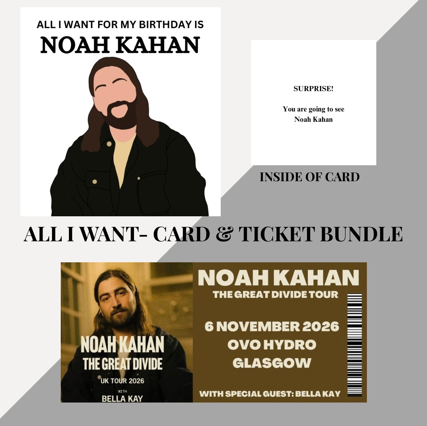 Noah Kahan Birthday card and souvenir ticket bundle