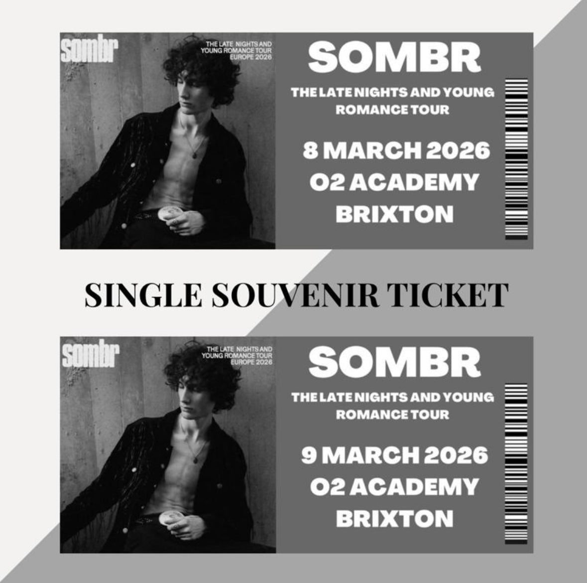 Sombr ‘Late Nights and Young Romance’ tour inspired souvenir tickets