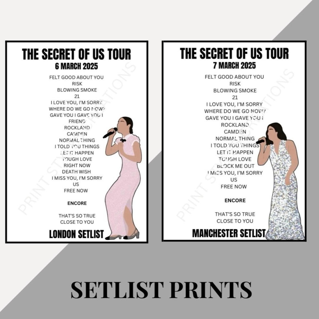 Gracie Abrams ‘The Secret of Us’ Tour inspired setlist prints