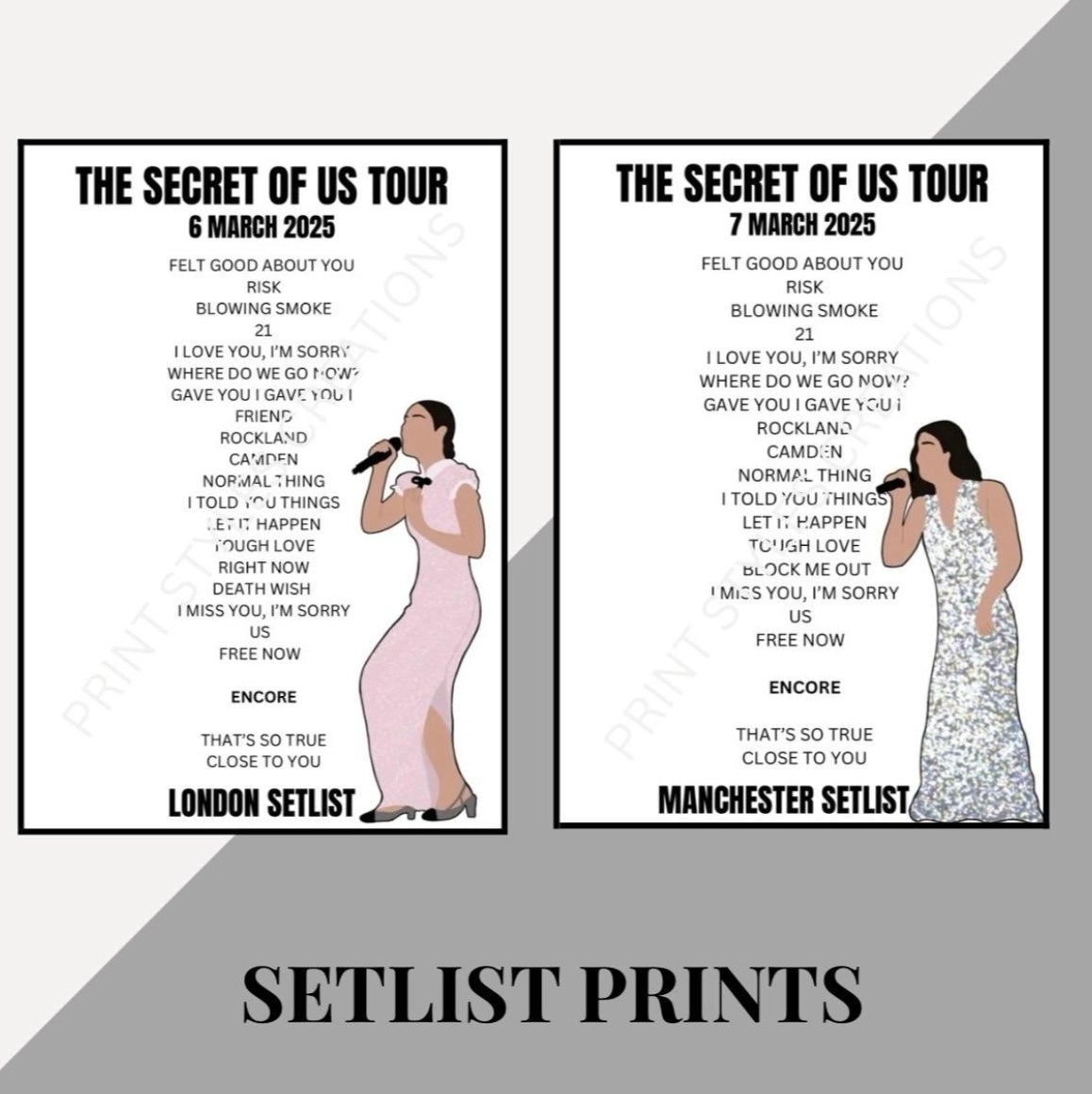 Gracie Abrams ‘The Secret of Us’ Tour inspired setlist prints