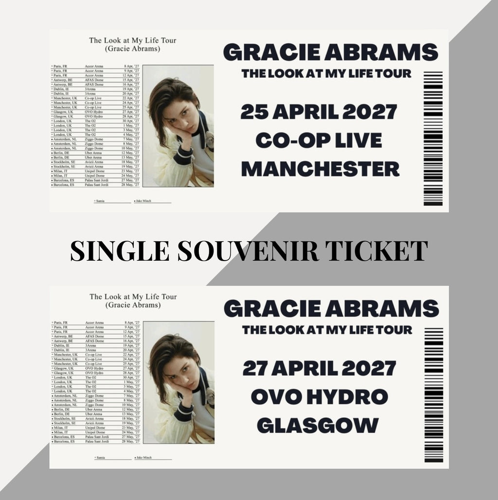 Gracie Abrams ‘The Look at my Life Tour’ inspired souvenir tickets