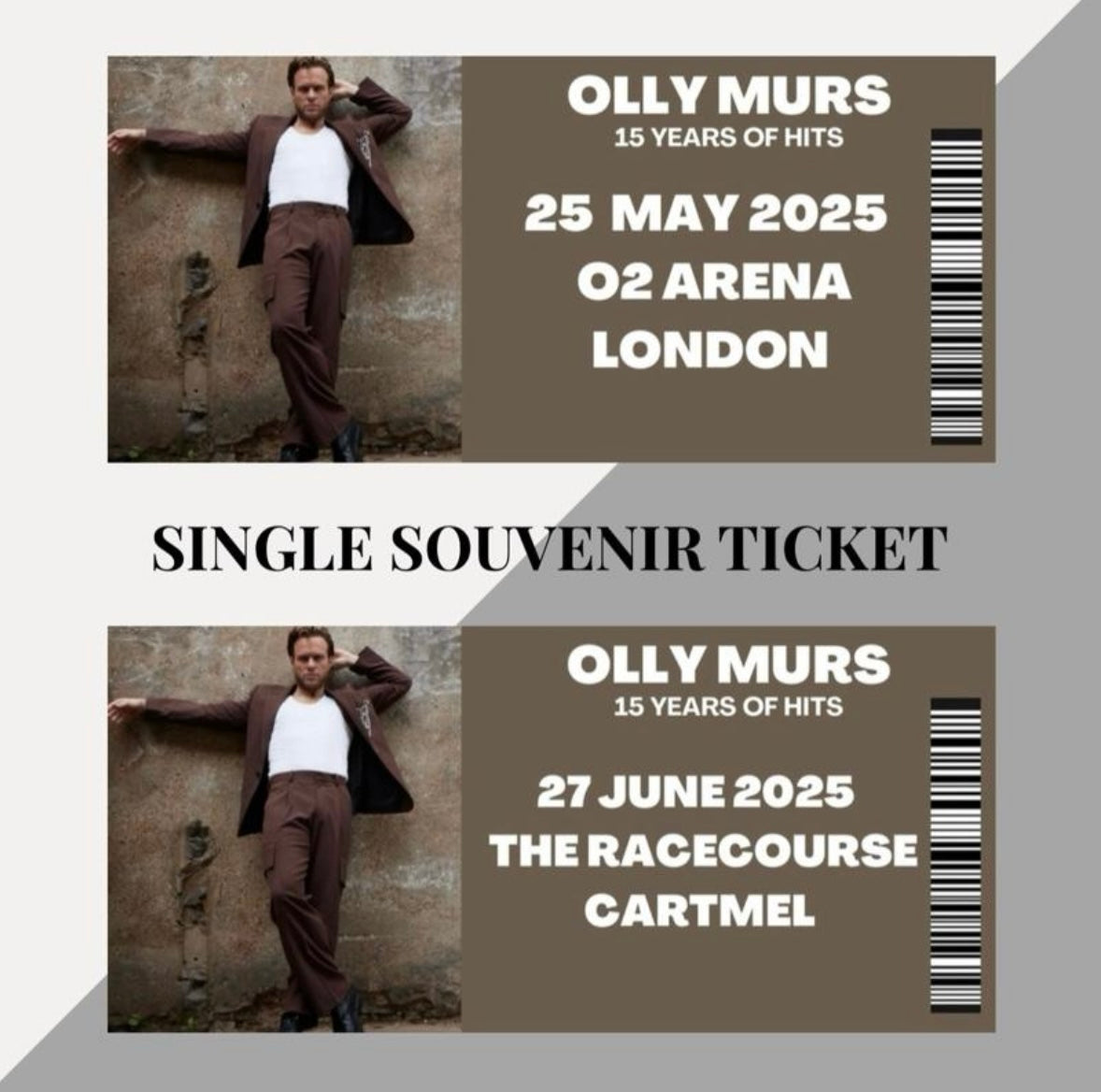 Olly Murs ‘15 Years of Hits Tour’ inspired souvenir tickets