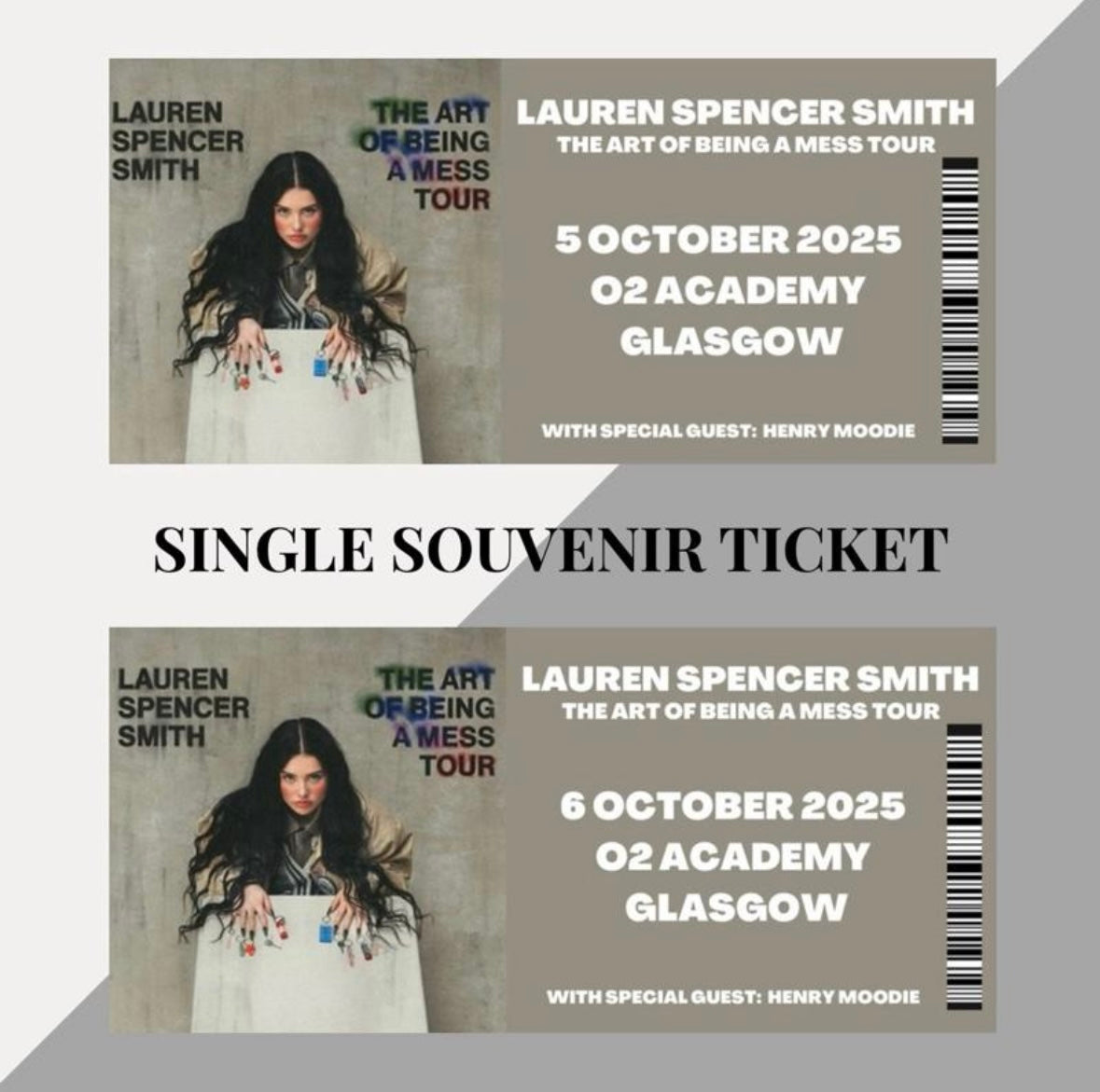 Lauren Spencer-Smith ‘The Art of Being a Mess’ tour inspired souvenir tickets