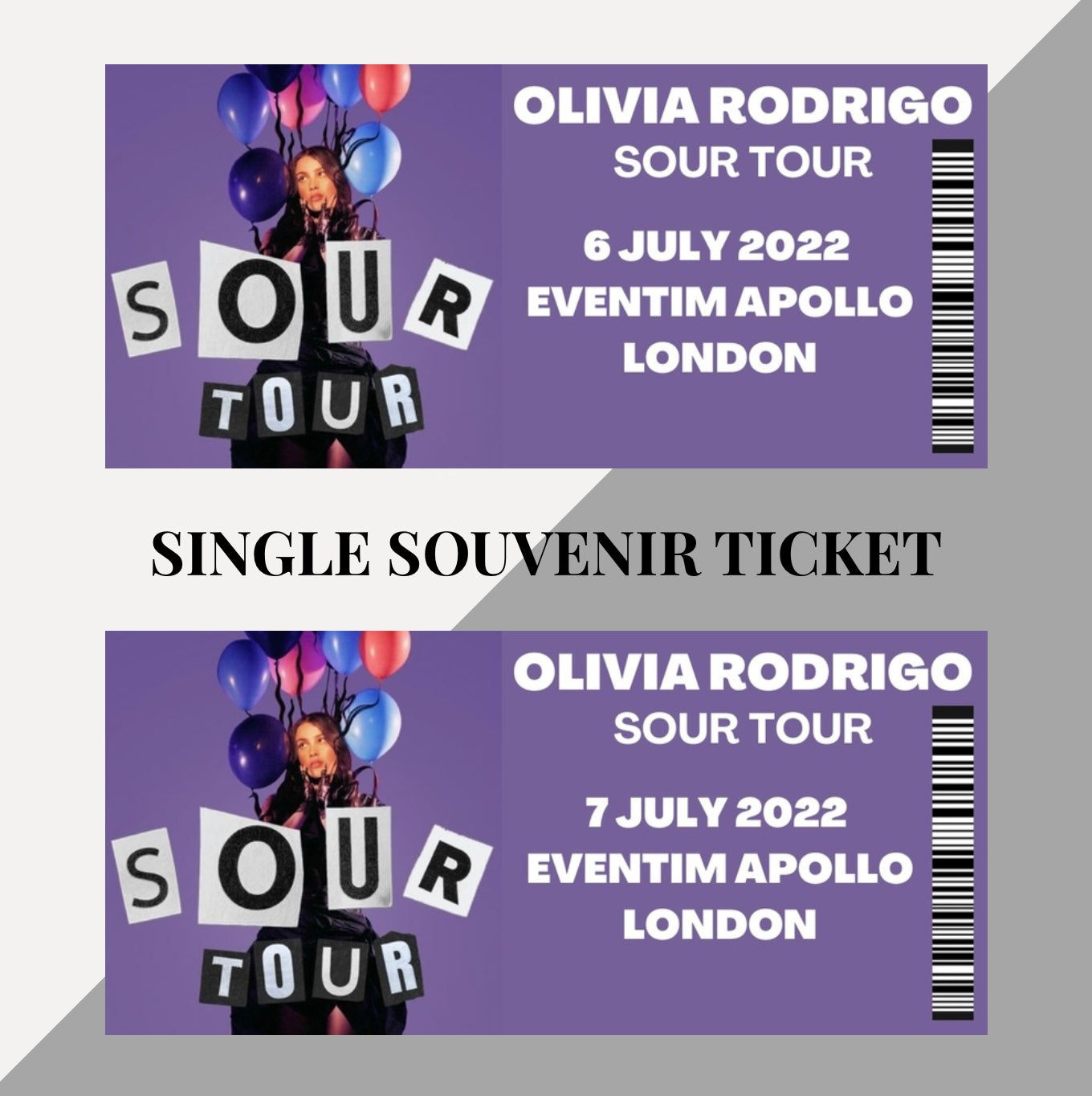 Olivia Rodrigo ‘Sour Tour’ inspired souvenir tickets