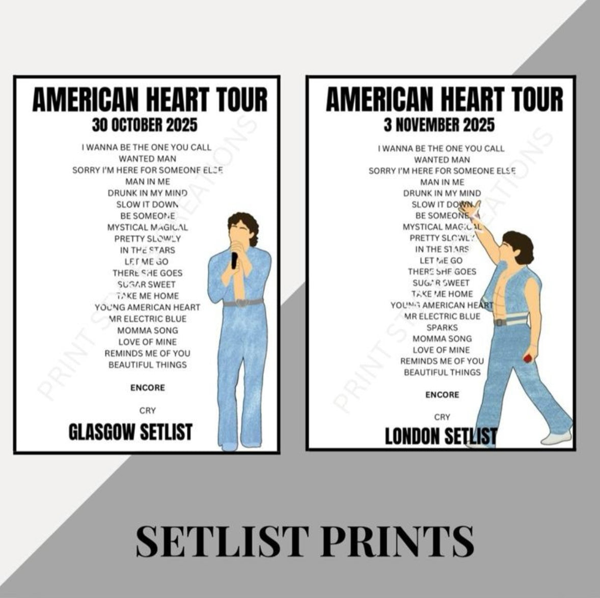 Benson Boone ‘American Heart’ Tour inspired setlist prints