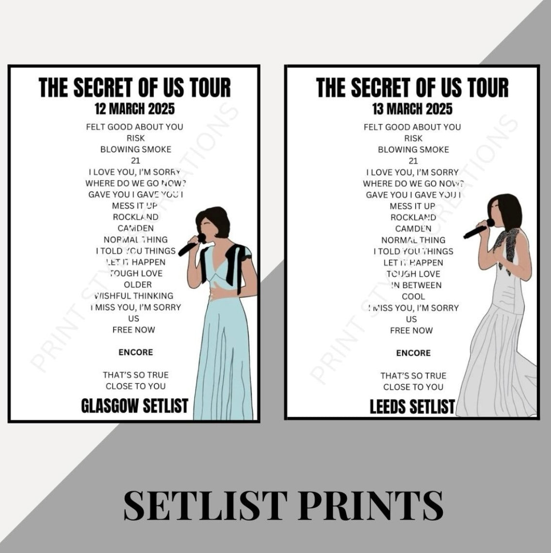 Gracie Abrams ‘The Secret of Us’ Tour inspired setlist prints