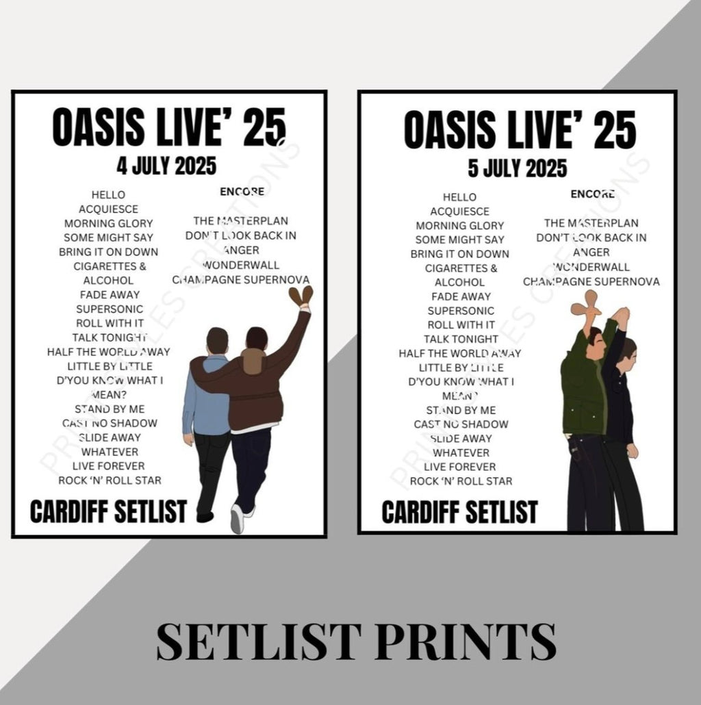 Oasis Live 25 Tour inspired setlist prints
