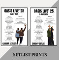 Oasis Live 25 Tour inspired setlist prints