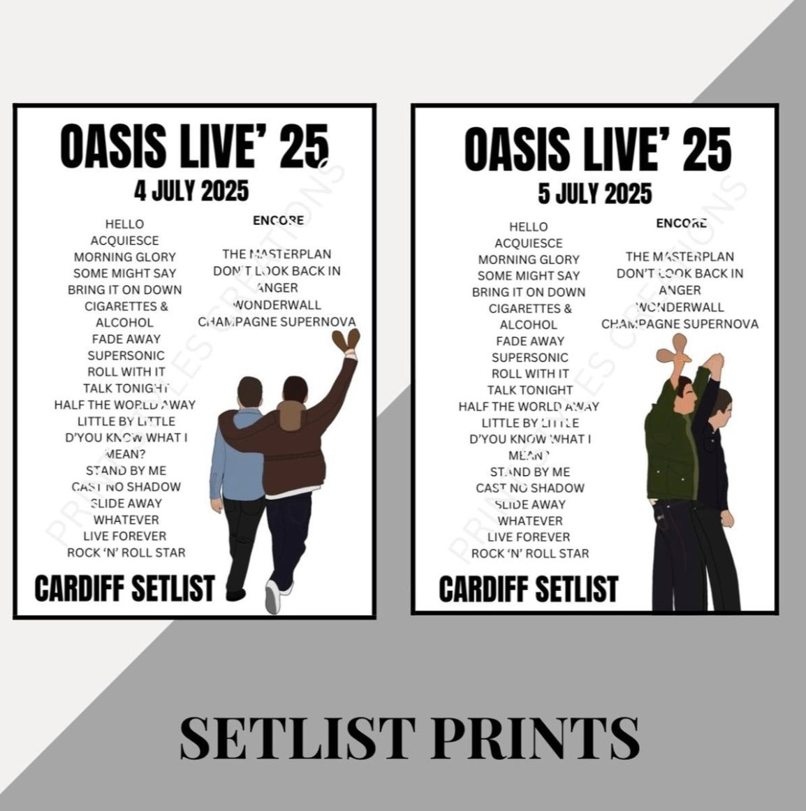Oasis Live 25 Tour inspired setlist prints