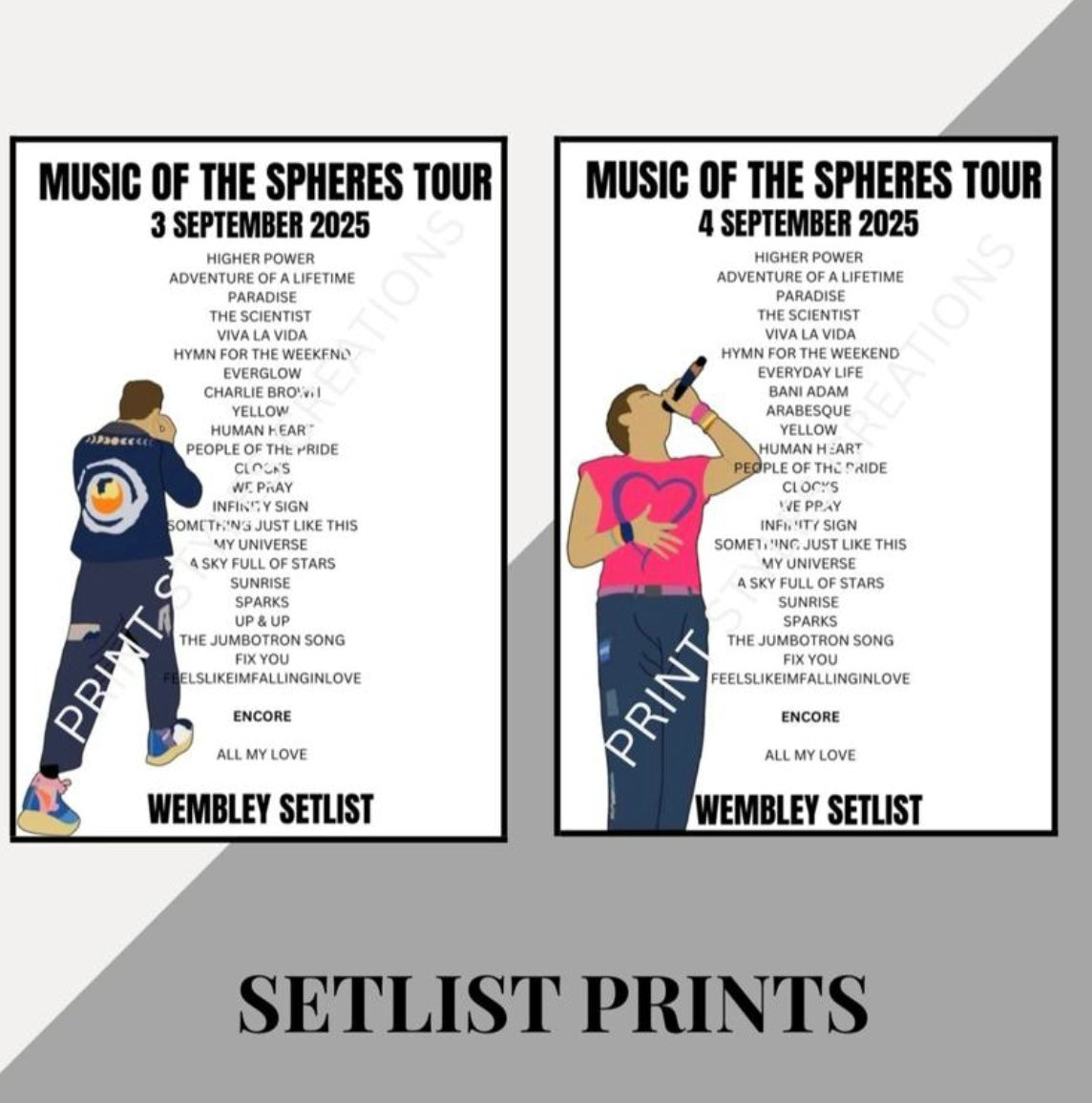 Coldplay ‘Music of the Spheres’ inspired setlist prints