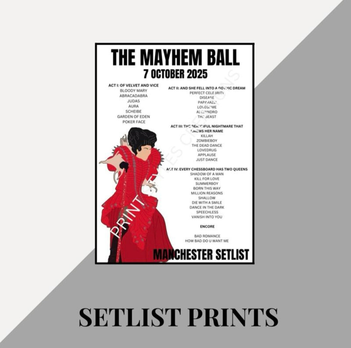 Lady Gaga \ Teddy Swims inspired setlist prints