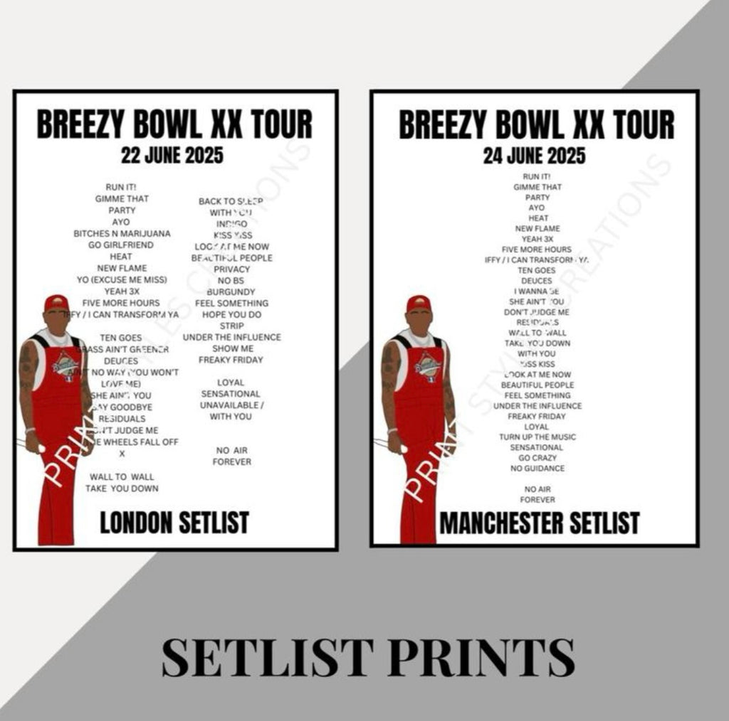Chris Brown ‘Breezy Bowl XX Tour’ inspired setlist prints