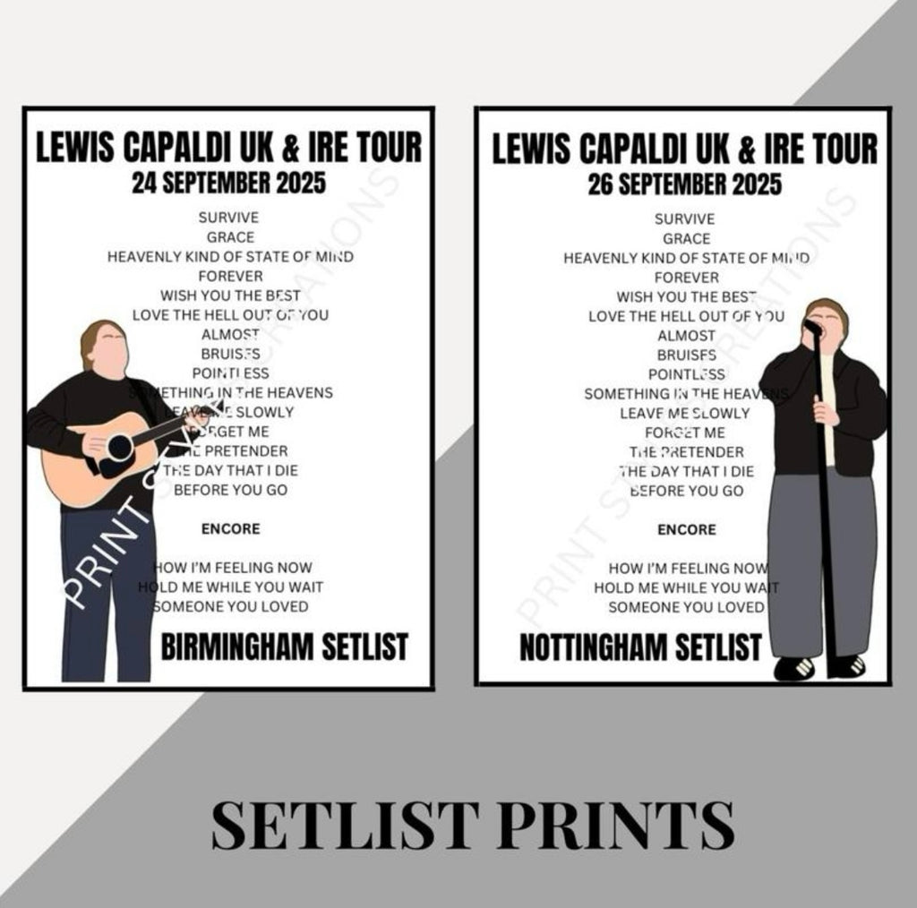 Lewis Capaldi 2025 Tour inspired setlist prints