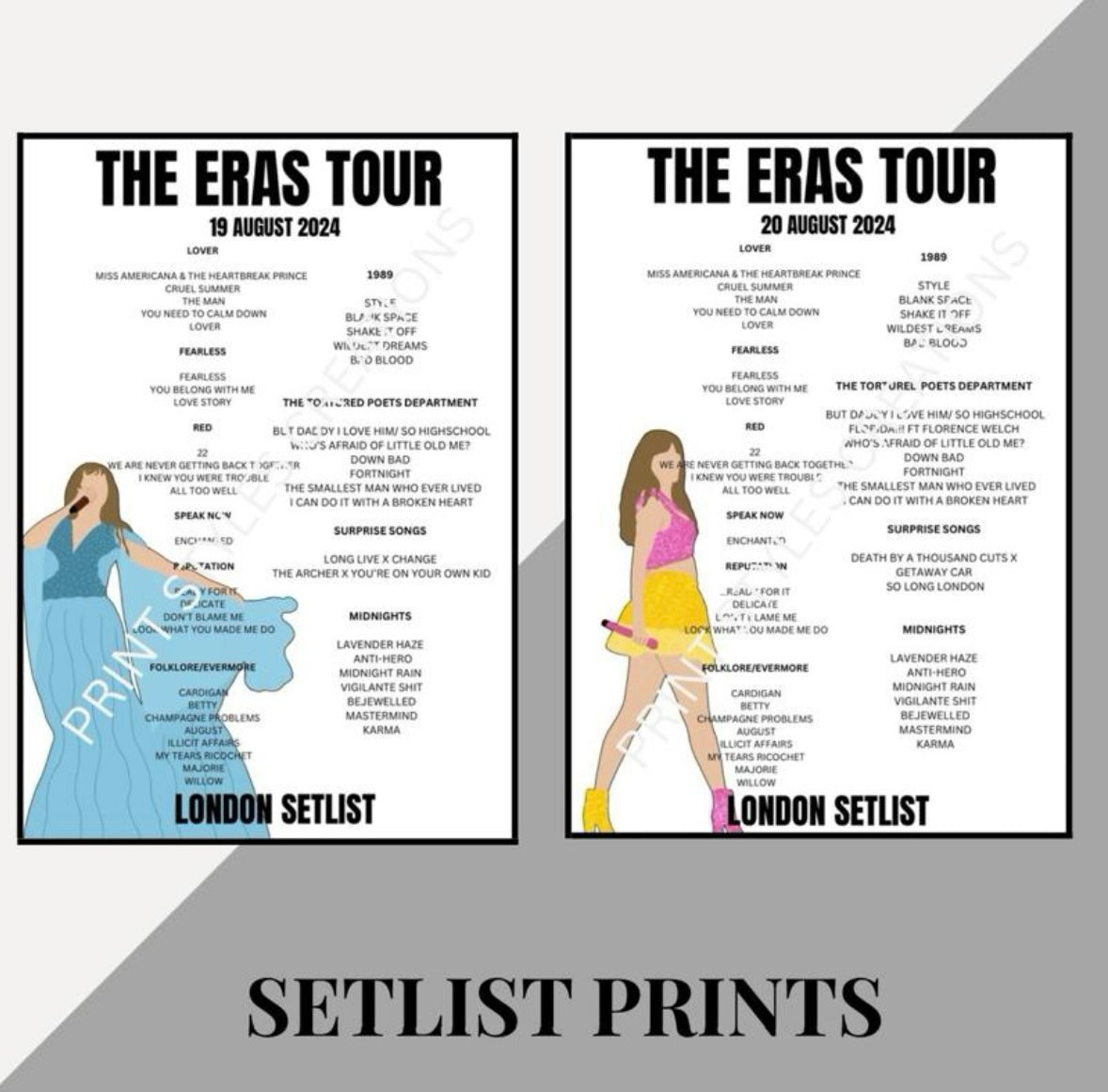 Taylor Swift ‘The Eras Tour’ inspired setlist prints