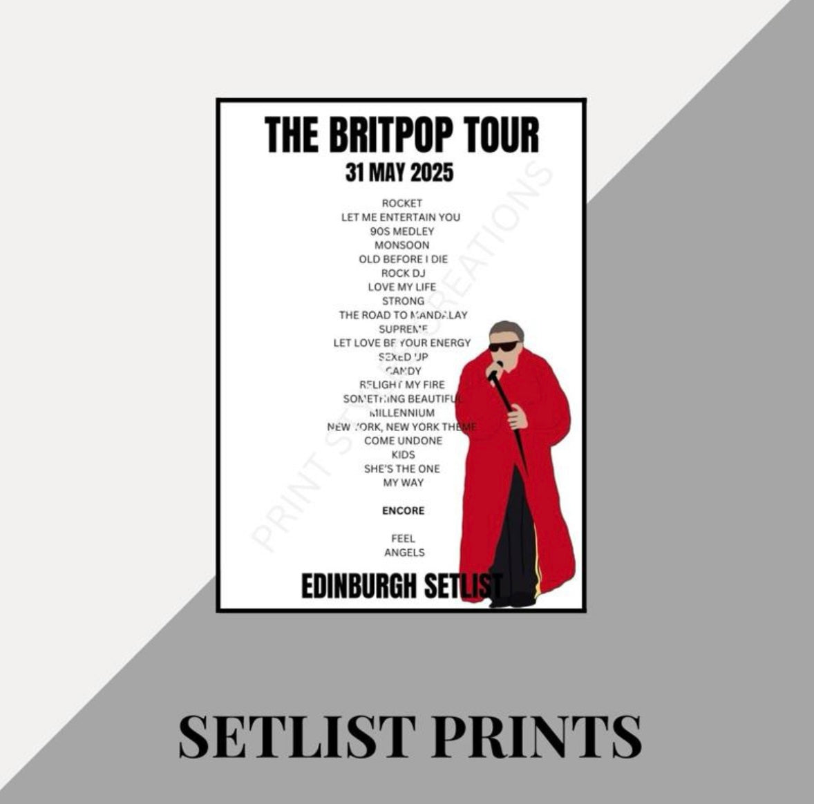 Robbie Williams ‘Britpop Tour’ inspired setlist prints