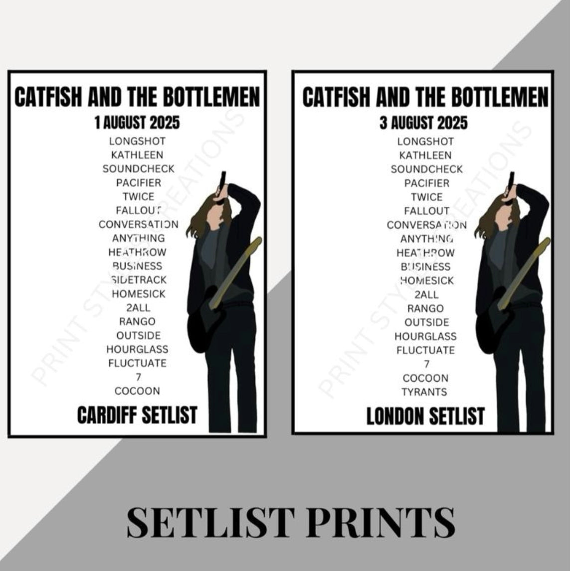 Catfish and the Bottlemen Tour inspired setlist prints