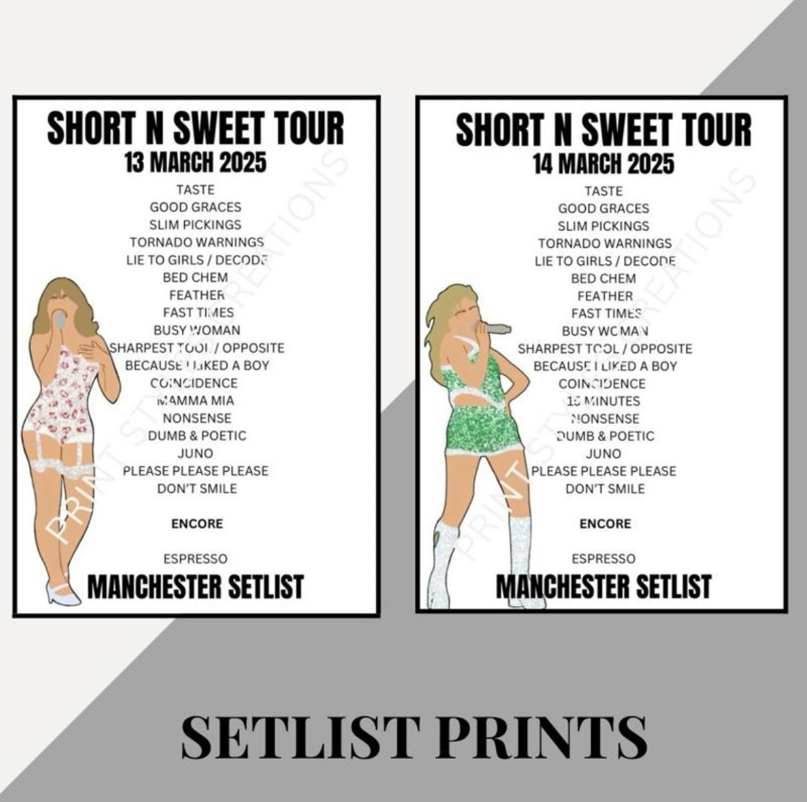 Sabrina Carpenter ‘Short N Sweet Tour’ inspired setlist prints