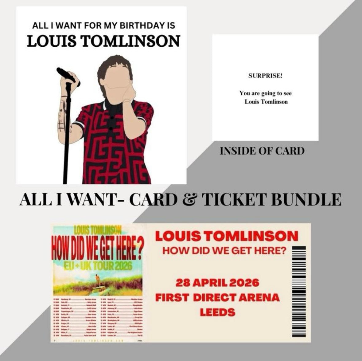 Louis Tomlinson birthday card and souvenir ticket bundle