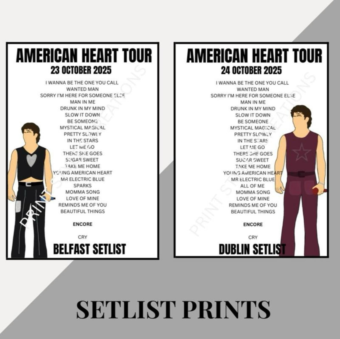 Benson Boone ‘American Heart’ Tour inspired setlist prints