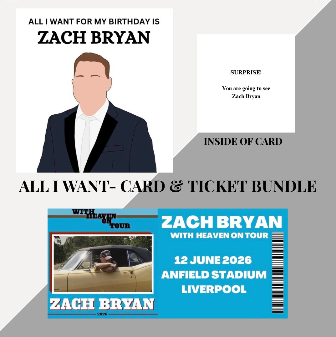 Zach Bryan birthday card and souvenir ticket bundle