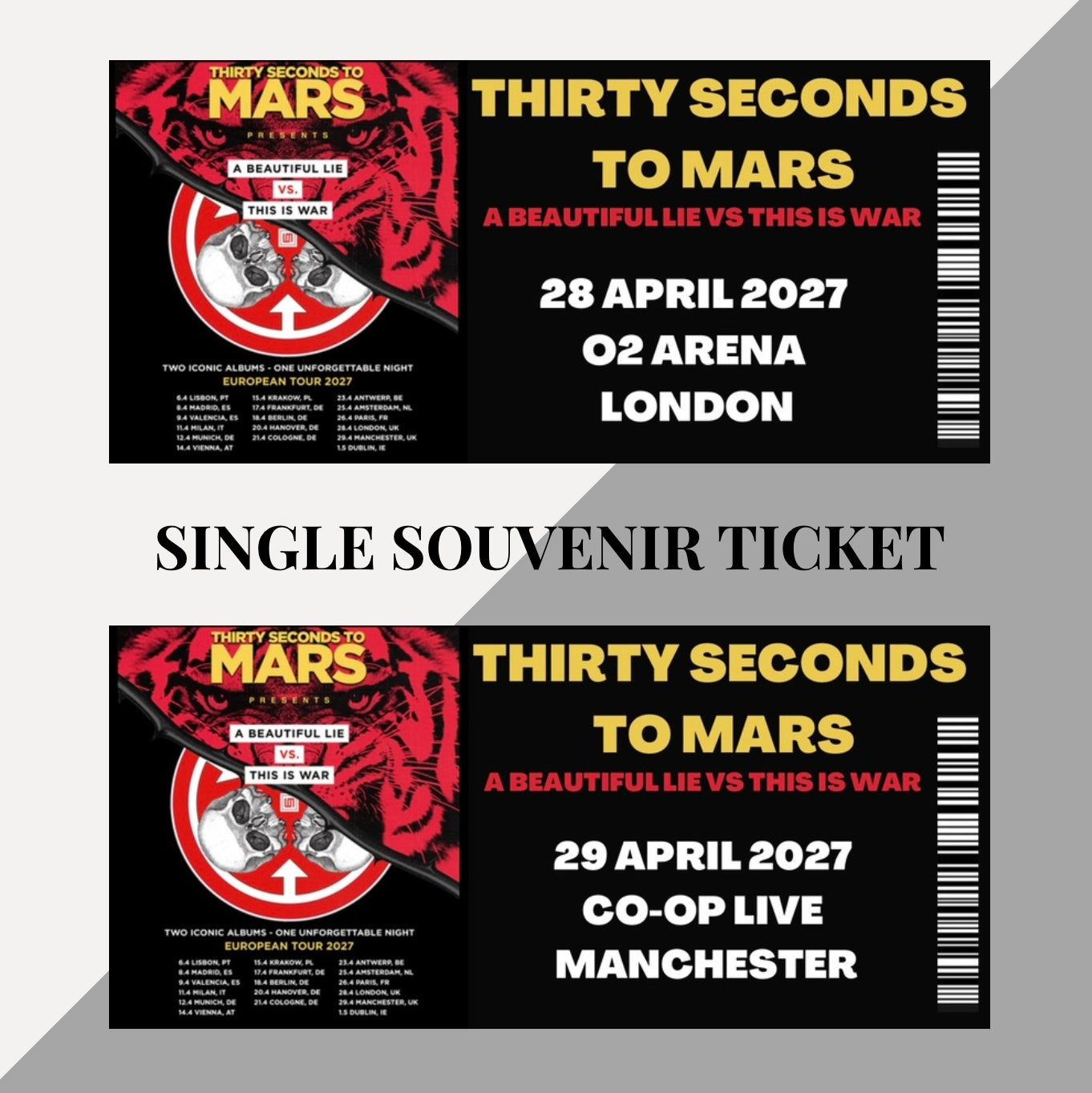 Thirty Seconds to Mars inspired souvenir tickets