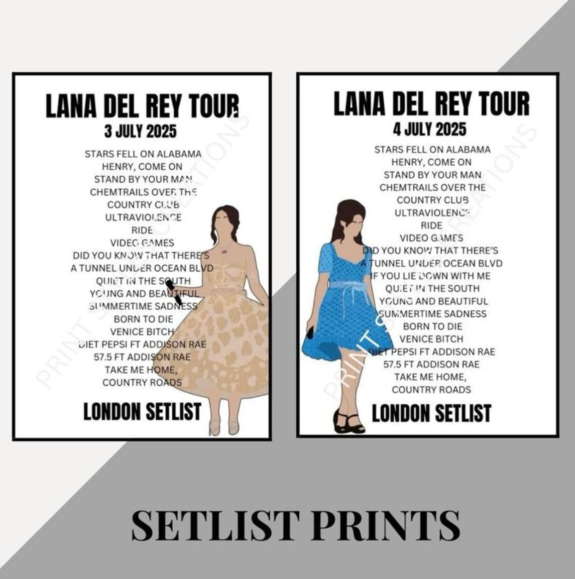 Lana Del Rey 25 Tour inspired setlist prints
