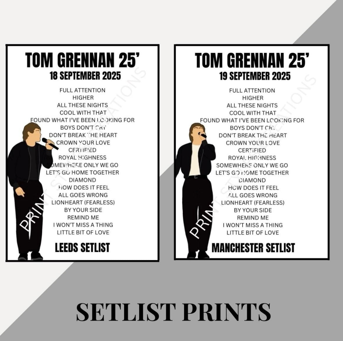 Tom Grennan 25 Tour inspired setlist prints