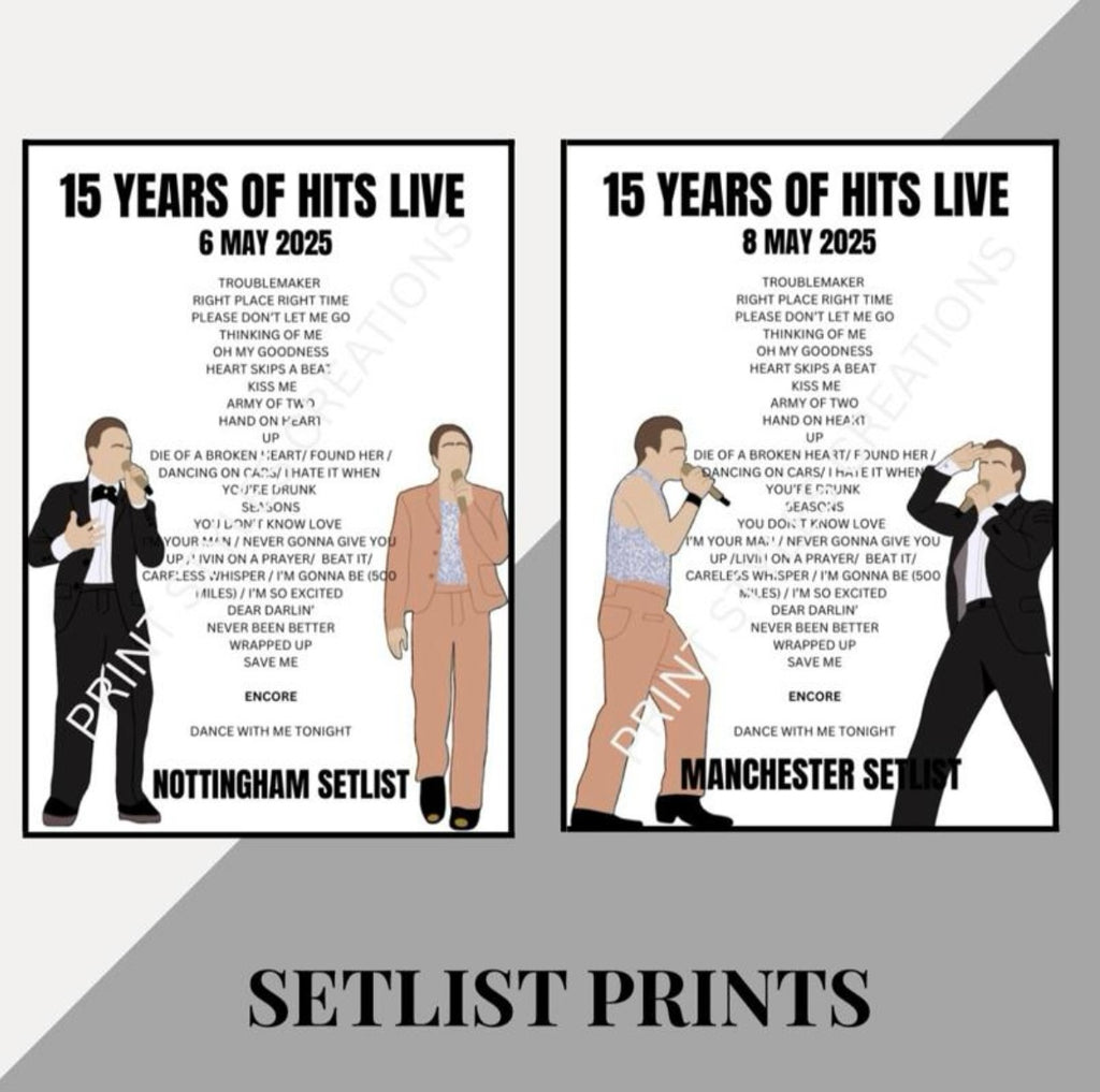 Olly Murs ‘15 Years of Hits Tour’ inspired setlist prints