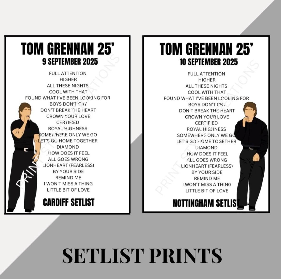 Tom Grennan 25 Tour inspired setlist prints