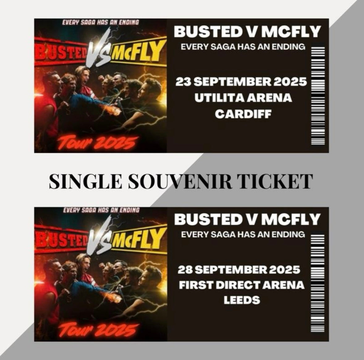Busted Vs McFly tour inspired souvenir tickets