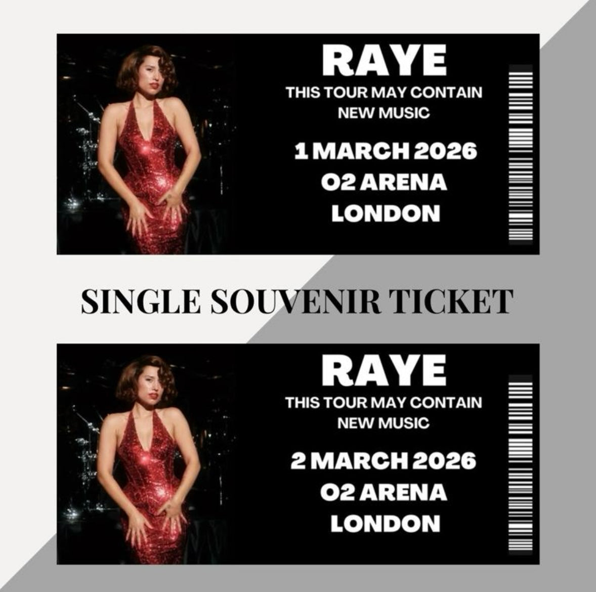 Raye ‘This Tour May Contain New Music’ inspired souvenir tickets