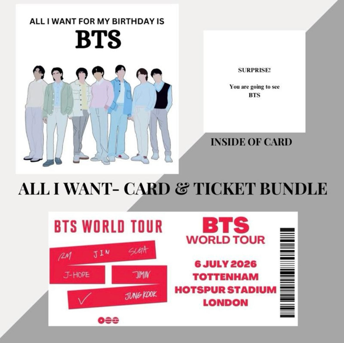 BTS Birthday card & souvenir ticket bundle