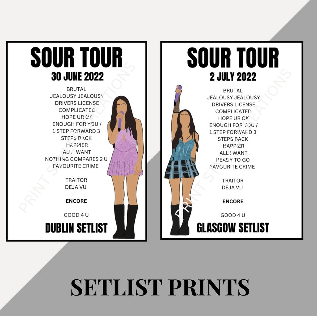 Olivia Rodrigo ‘Sour Tour’ inspired setlist prints