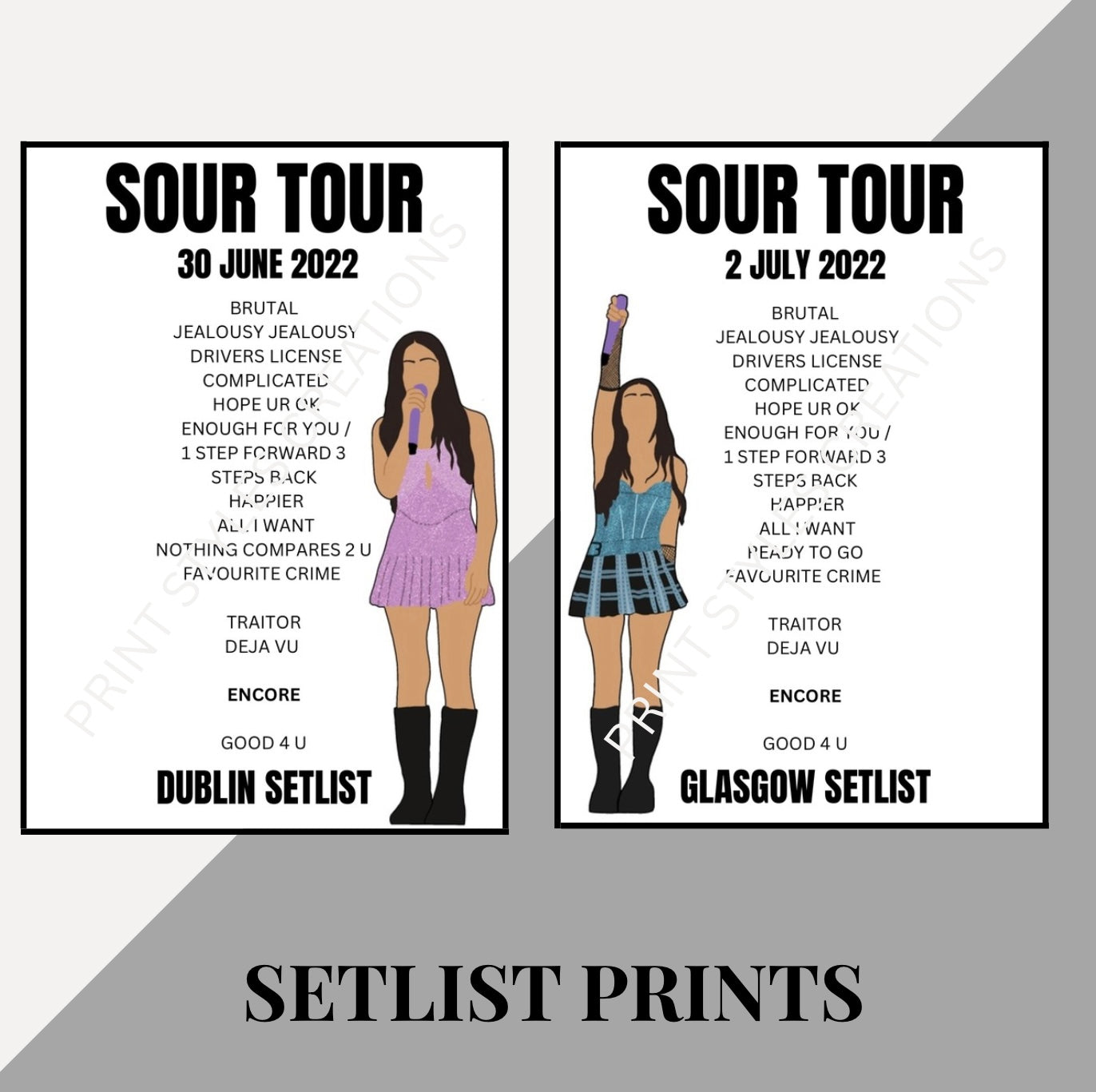 Olivia Rodrigo ‘Sour Tour’ inspired setlist prints