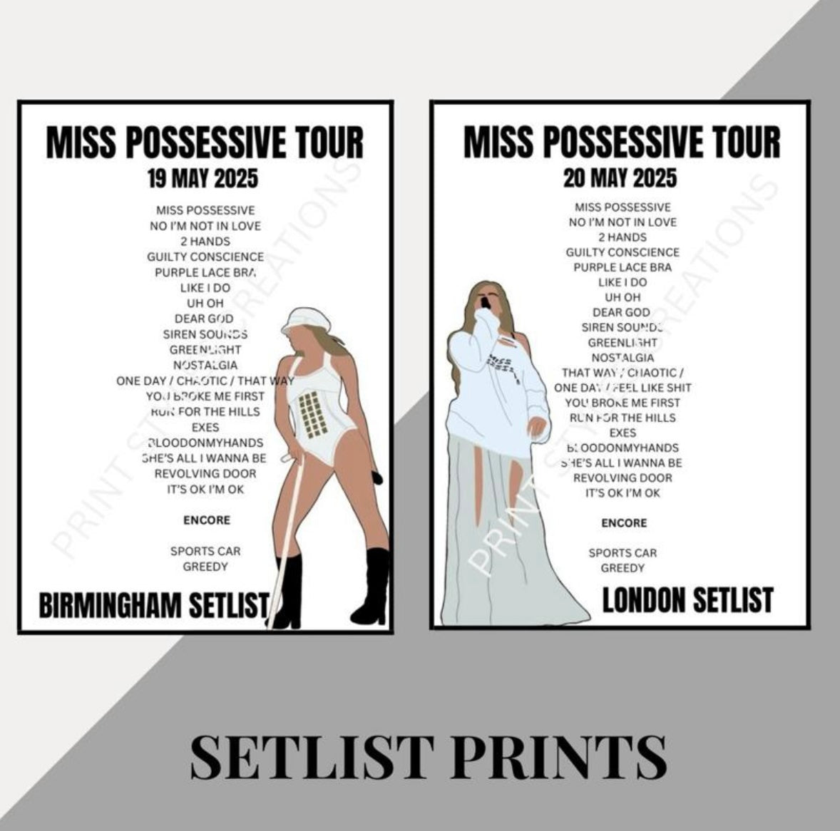 Tate McRae ‘Miss Possessive Tour’ inspired setlist prints