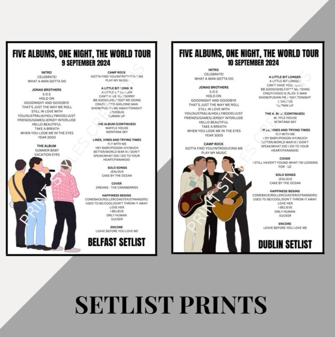 Jonas Brothers ‘Five Albums One Night The Tour’ inspired setlist prints