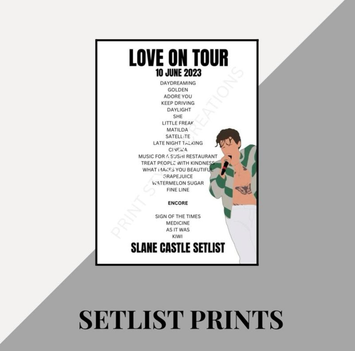 Harry Styles ‘Love On Tour’ inspired setlist prints