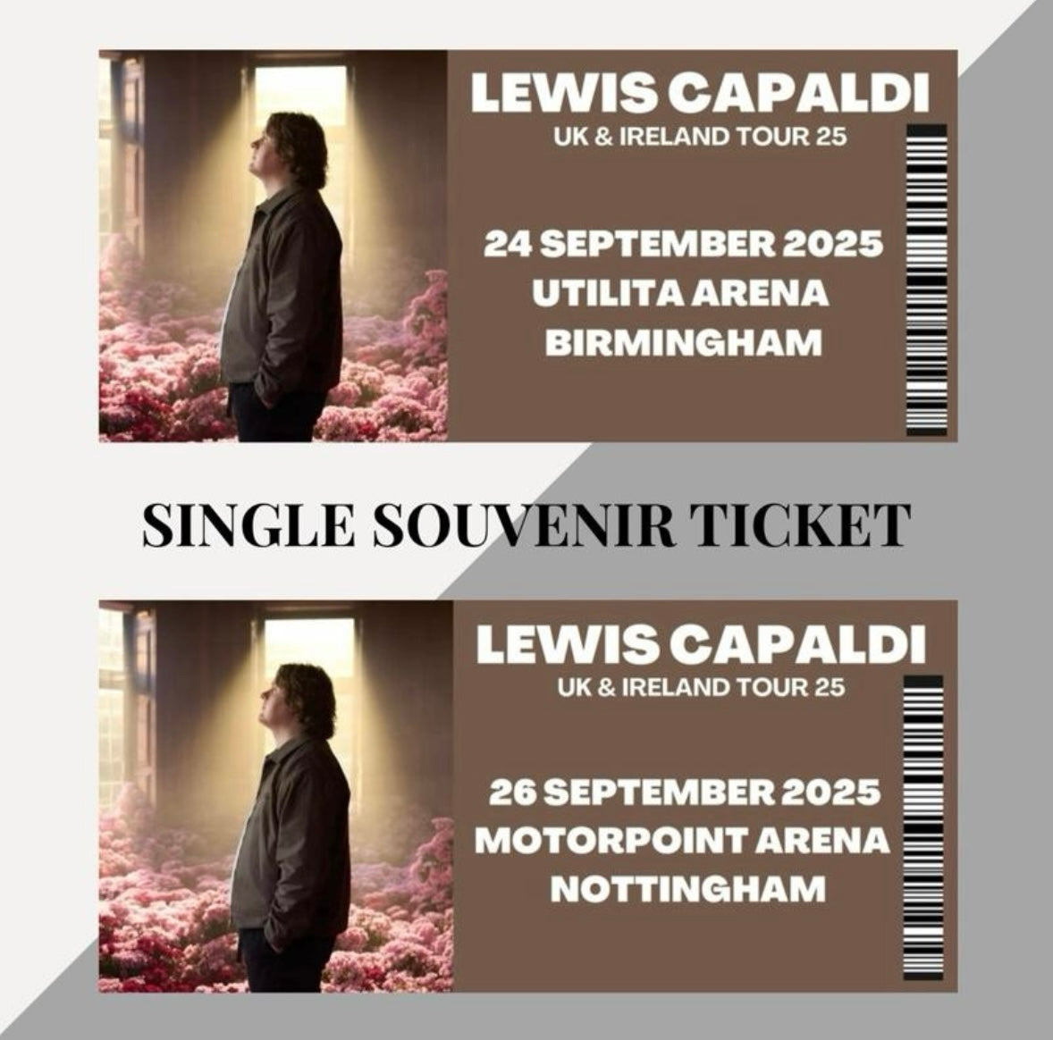 Lewis Capaldi 2025 Tour inspired souvenir tickets