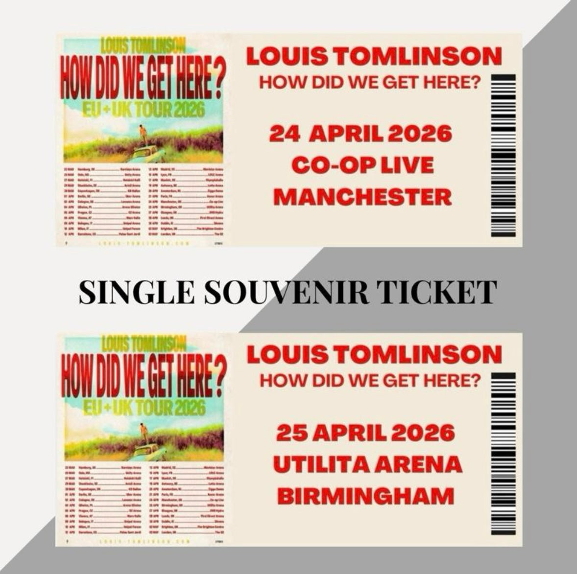 Louis Tomlinson ‘How Did We Get Here’ tour inspired souvenir tickets