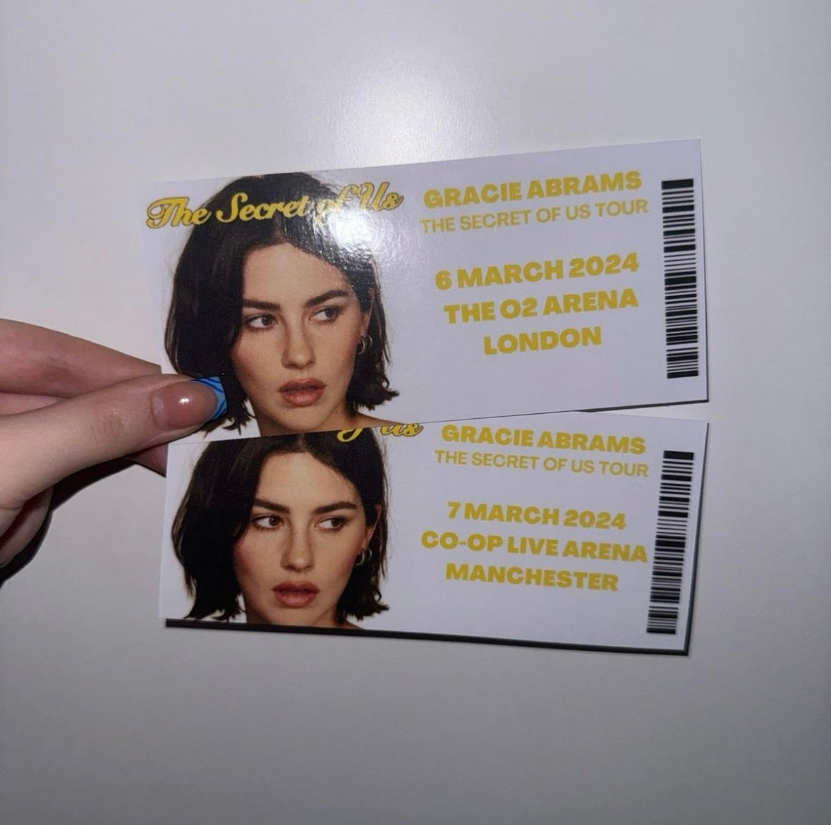 Gracie Abrams ‘The Secret Of Us Tour’ inspired souvenir tickets