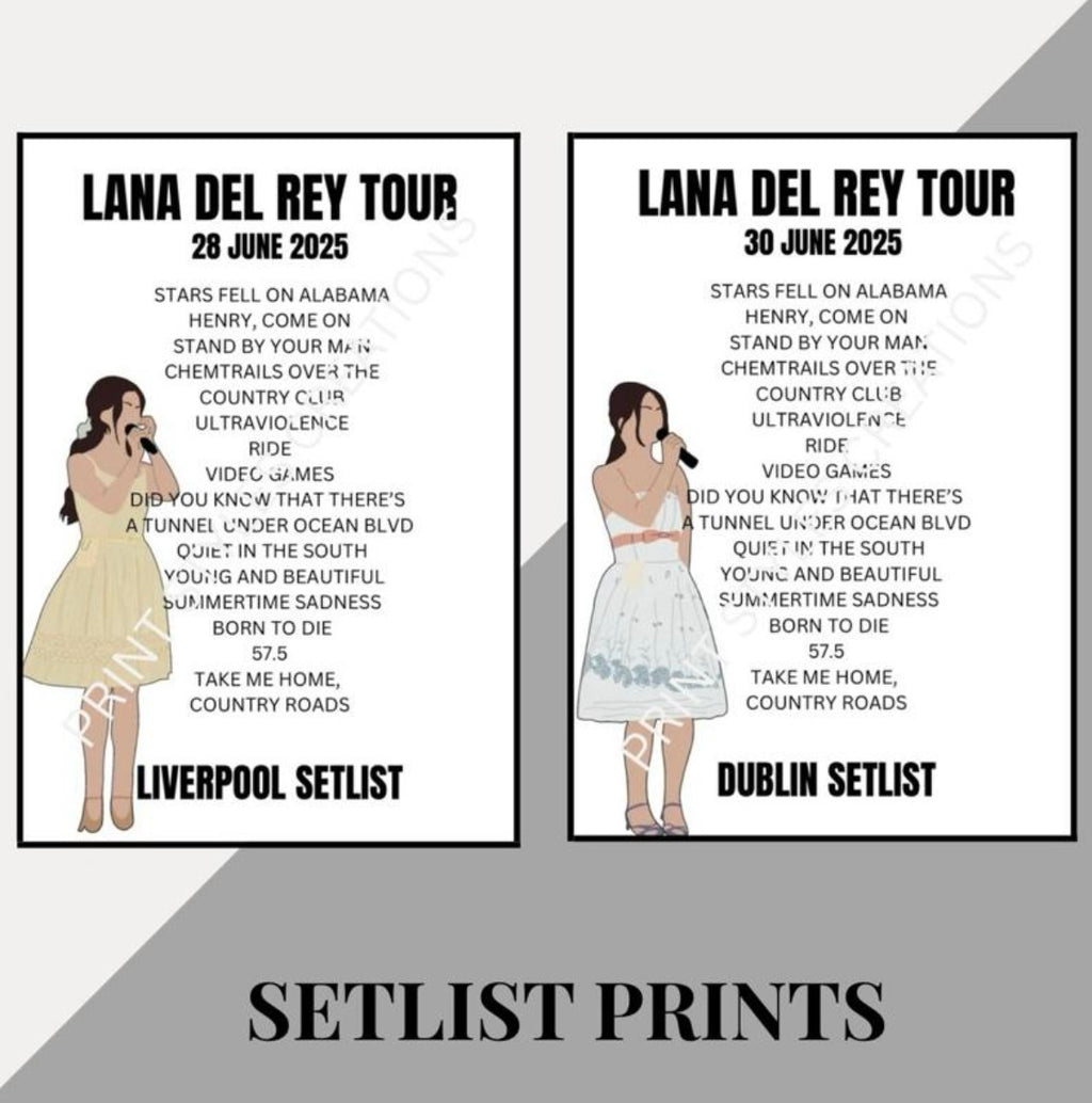 Lana Del Rey 25 Tour inspired setlist prints