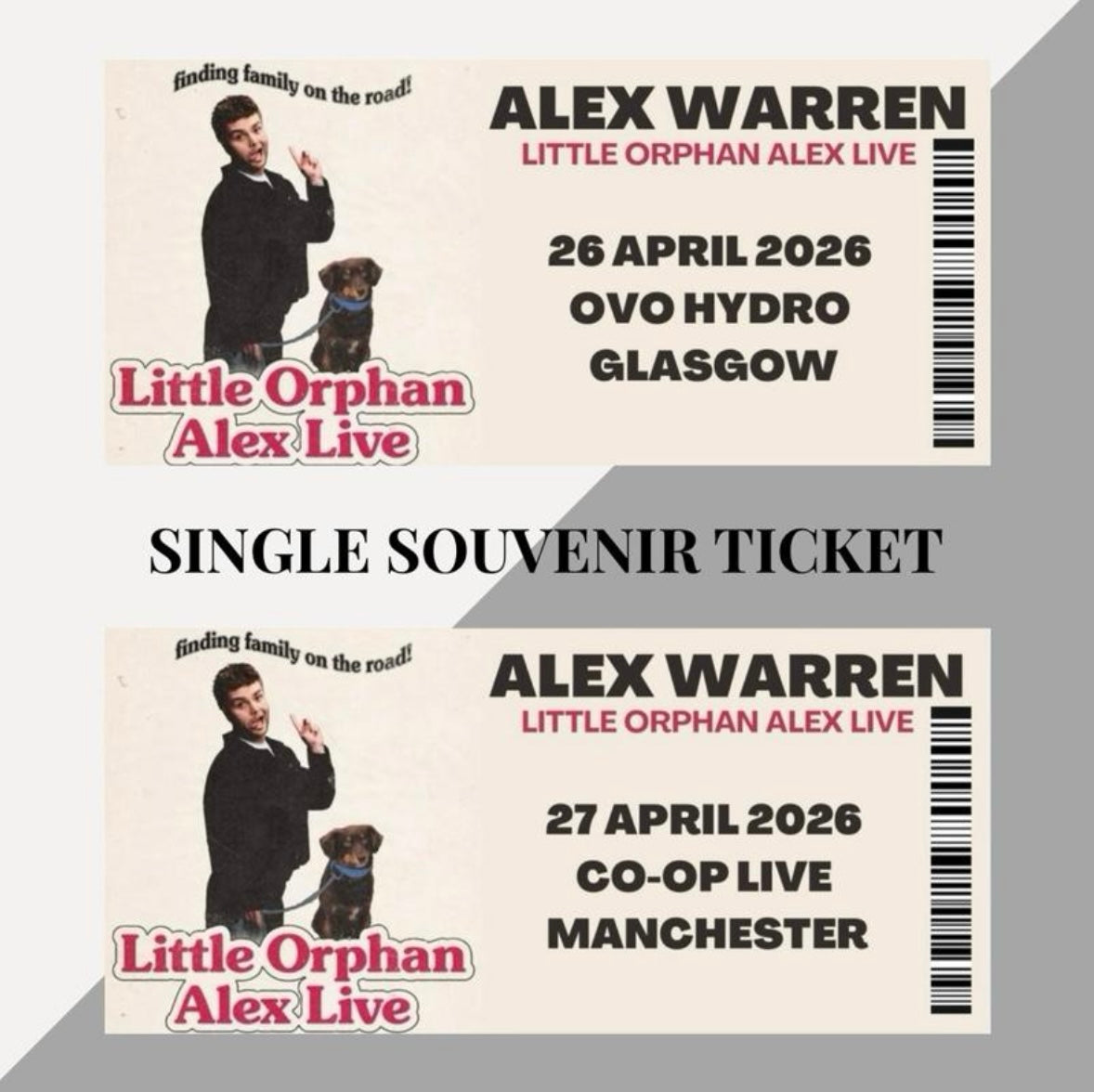 Alex Warren ‘Little Orphan Alex Live’ tour inspired souvenir tickets