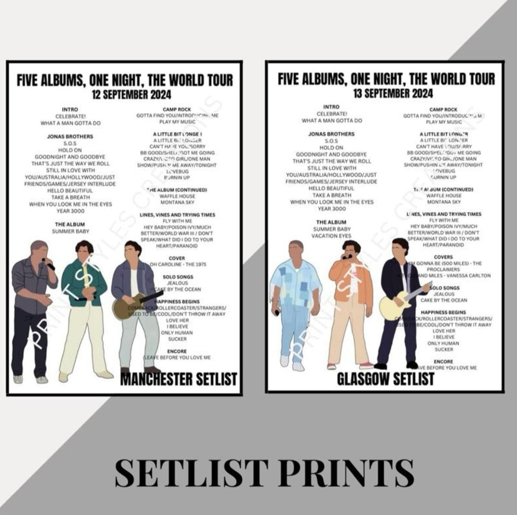 Jonas Brothers ‘Five Albums One Night The Tour’ inspired setlist prints