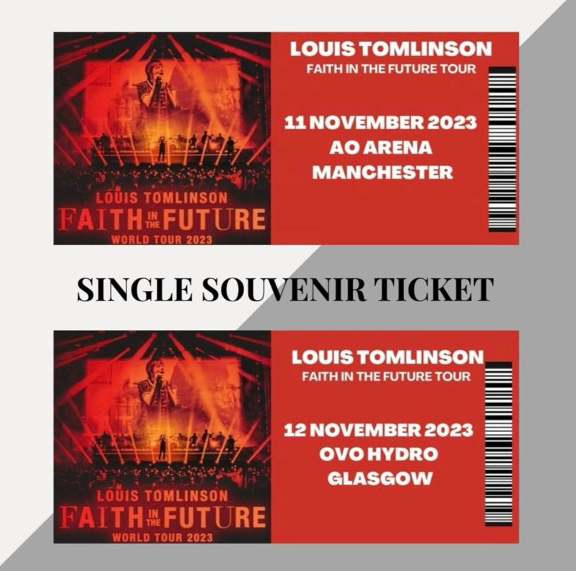 Louis Tomlinson ‘Faith In The Future’ inspired souvenir tickets